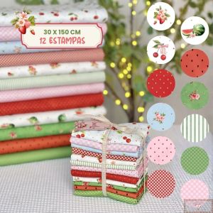 Combo Tricoline FRUTINHAS - 12 CORTES (30X140CM)