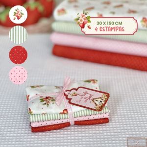 Combo Tricoline MORANGO - 4 CORTES (30X140CM)