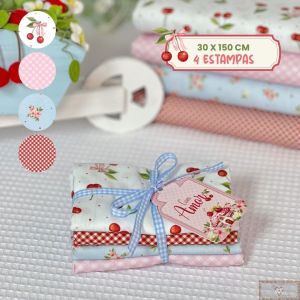 Combo Tricoline CEREJA - 4 CORTES (30X140CM)