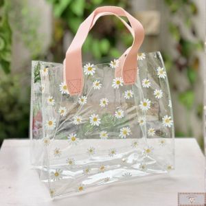 M - Sacola "Bolsinha" Transparente MARGARIDAS (1UN)  25 x 22,5 x 13,5 CM