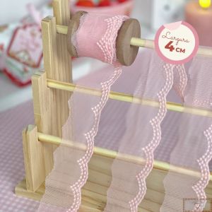 RN551 - Renda de Tule Tingida ROSA FRUIT - Fina (LARGURA - 4cm)