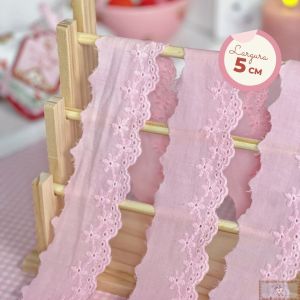 RN564- Bordado Inglês Flores ROSA FRUIT (LARGURA - 5cm)