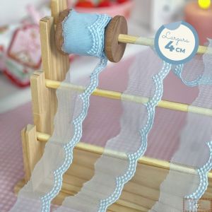 RN552 - Renda de Tule Tingida AZUL FRUIT - Fina (LARGURA - 4cm)