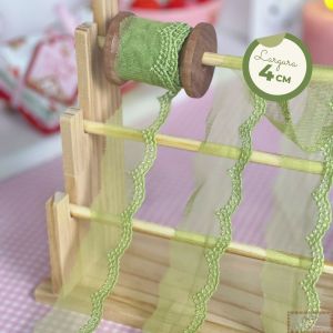 RN553 - Renda de Tule Tingida VERDE FRUIT - Fina (LARGURA - 4cm)