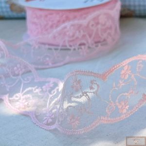 Fita Rendada FLORES 38MM - Rosa Claro  - MT