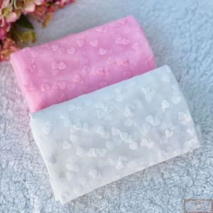 Combo Tule Flocado Coração - BRANCO e ROSA (50X140CM)