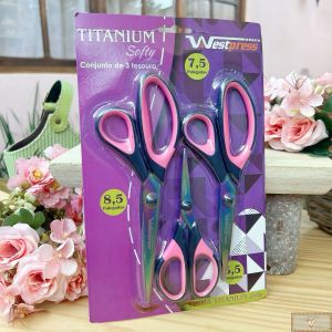 Combo de Tesoura TITANIUM - ROSA (3UN)